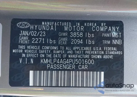 2023 Hyundai Elantra Limited z USA, uszkodzony, nr VIN KMHLP4AG4PU501600